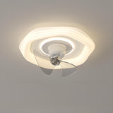 Modern White Geometric Flush Mount Ceiling Fan Light Image - 4