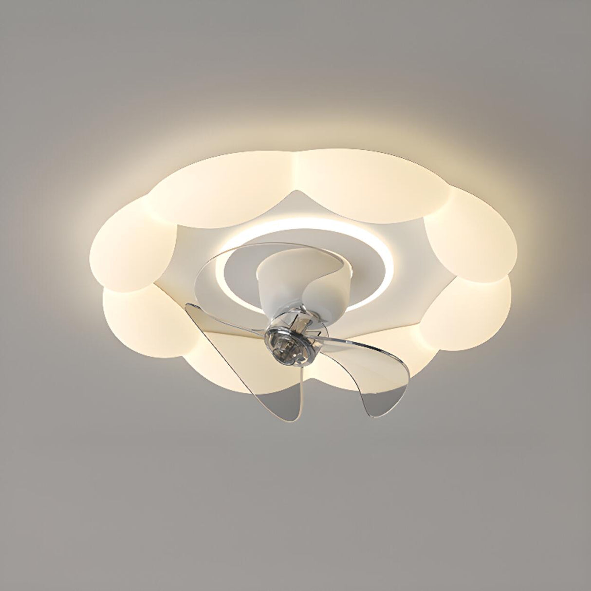 Modern White Geometric Flush Mount Ceiling Fan Light Image - 5