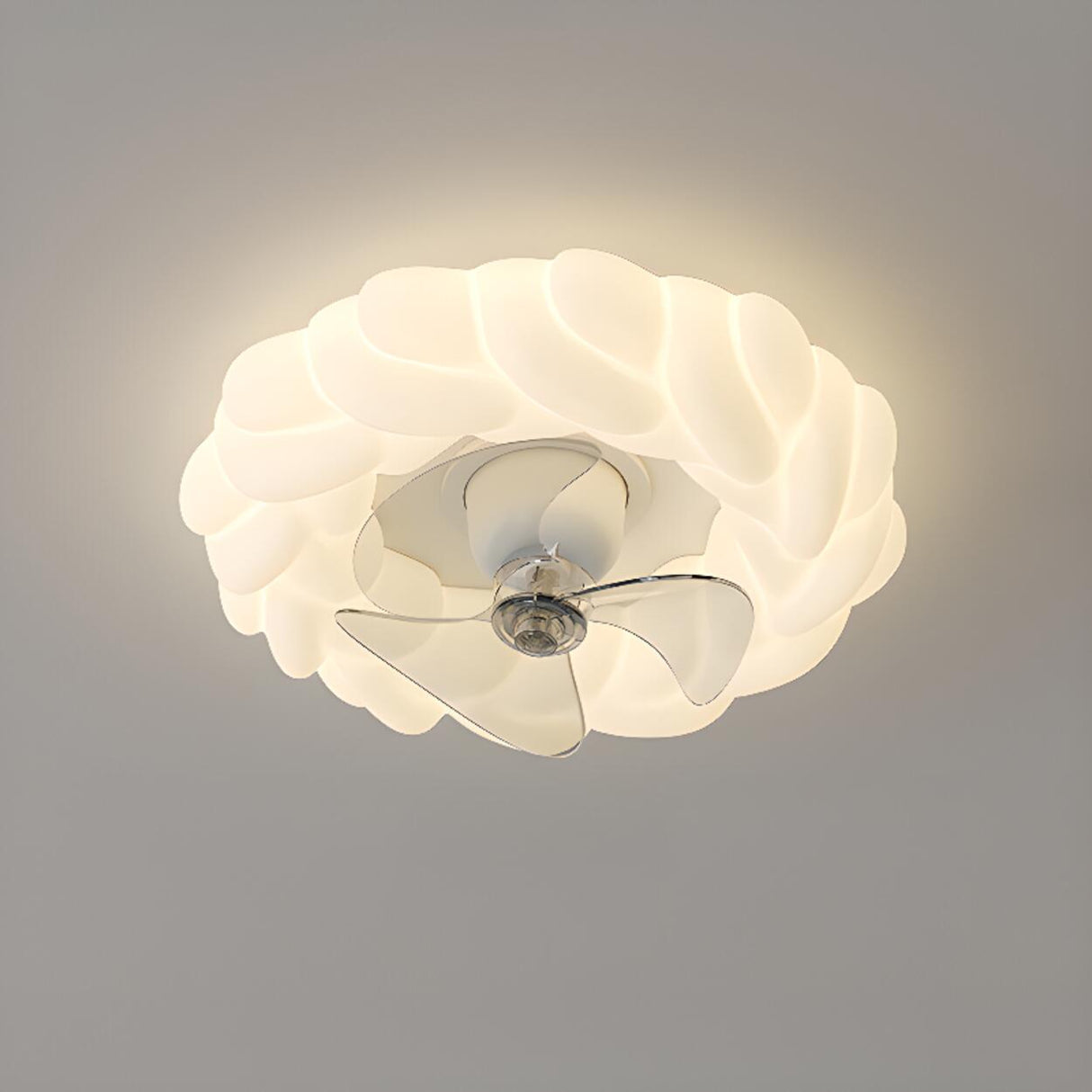 Modern White Geometric Flush Mount Ceiling Fan Light Image - 7