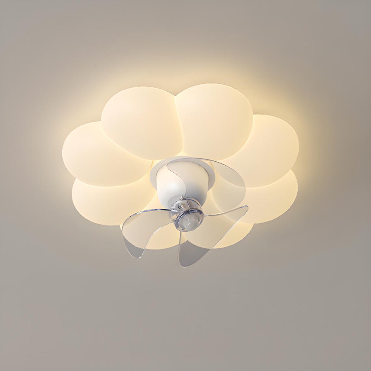 Modern White Geometric Flush Mount Ceiling Fan Light Image - 9