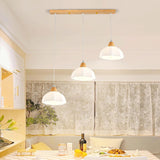 Modern White Glass Bowl Cord Dining Room Pendant Light Image - 1