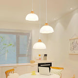 Modern White Glass Bowl Cord Dining Room Pendant Light Image - 6