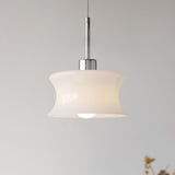 Modern White Glass Cylinder Pendant Light Flexible Length Image - 13