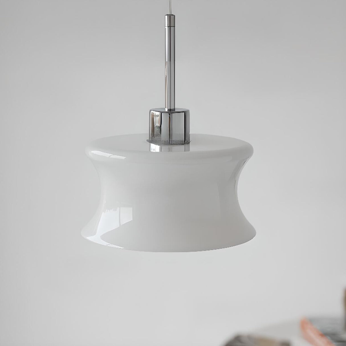 Modern White Glass Cylinder Pendant Light Flexible Length Image - 3