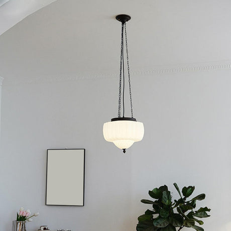 Modern White Glass Dome Adjustable Chain Chandelier Image - 1