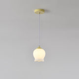 Modern White Glass Dome Green Bedroom Pendant Light Image - 11