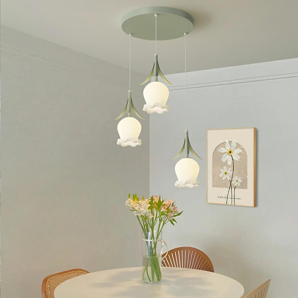 Modern White Glass Flower Dining Room Pendant Light Image - 1