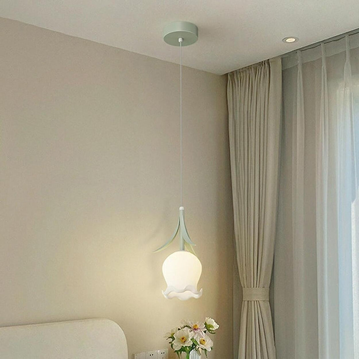 Modern White Glass Flower Dining Room Pendant Light Image - 11