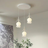 Modern White Glass Flower Dining Room Pendant Light Image - 2