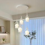 Modern White Glass Flower Dining Room Pendant Light Image - 3