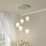 Modern White Glass Flower Dining Room Pendant Light Image - 7