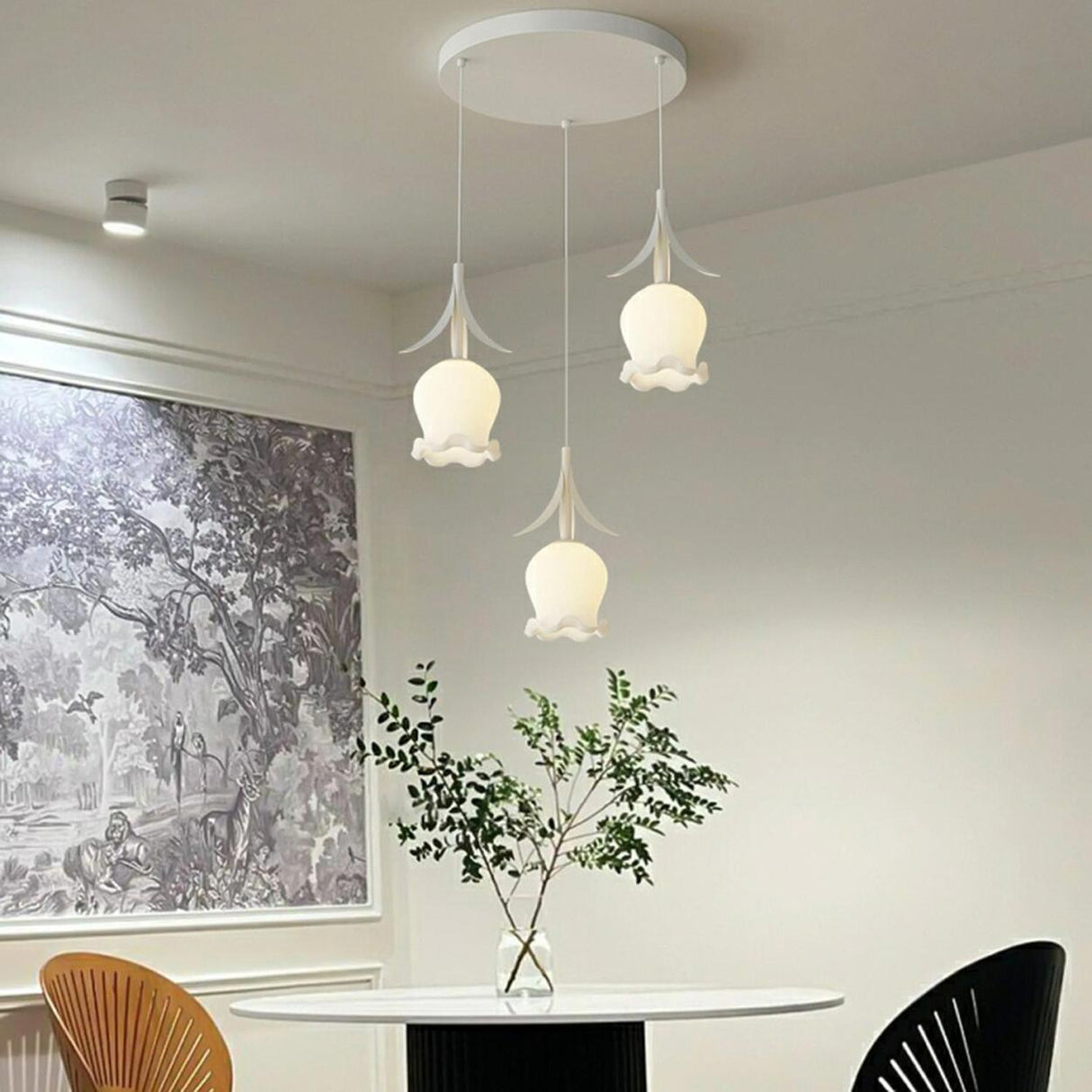 Modern White Glass Flower Dining Room Pendant Light Image - 8