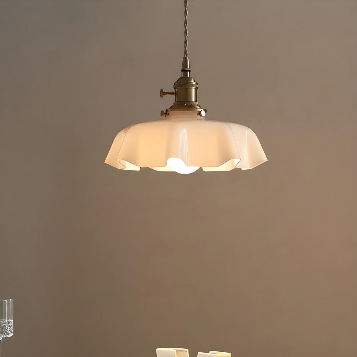 Modern White Glass Flower Gold Pendant Lights Image - 5