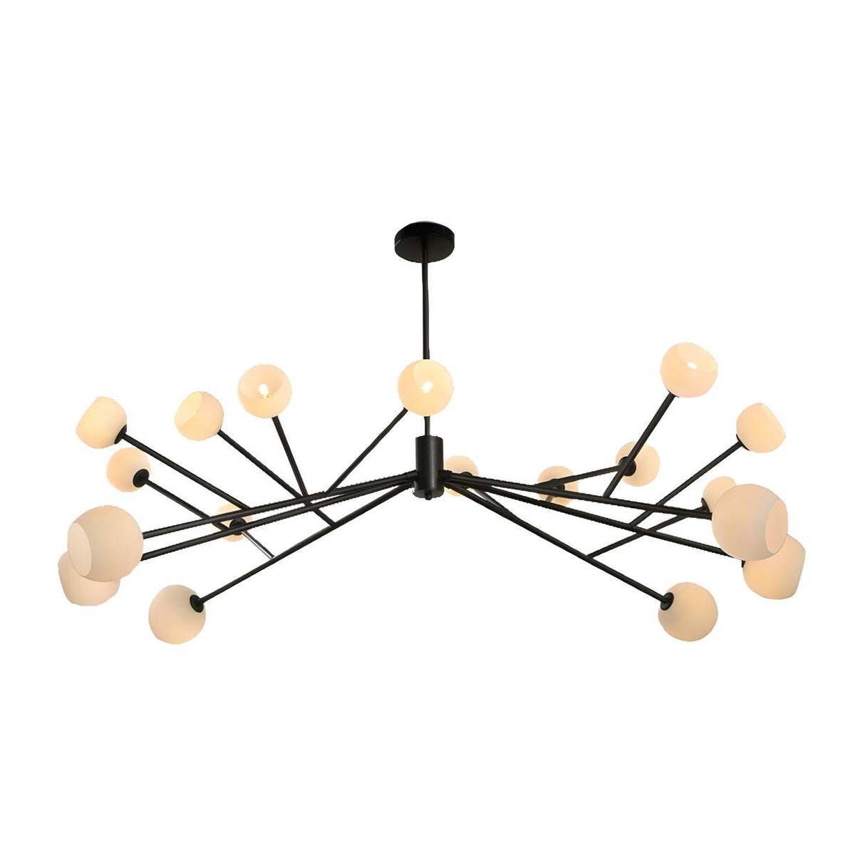 Modern White Glass Globe Black Branch Chandelier Image - 4