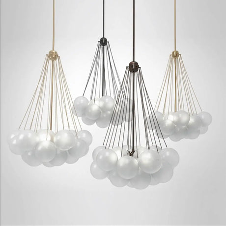 Modern White Glass Globe Cluster Chandelier Dining Room Image - 1