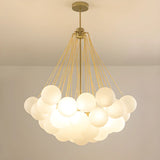 Modern White Glass Globe Cluster Chandelier Dining Room Image - 11