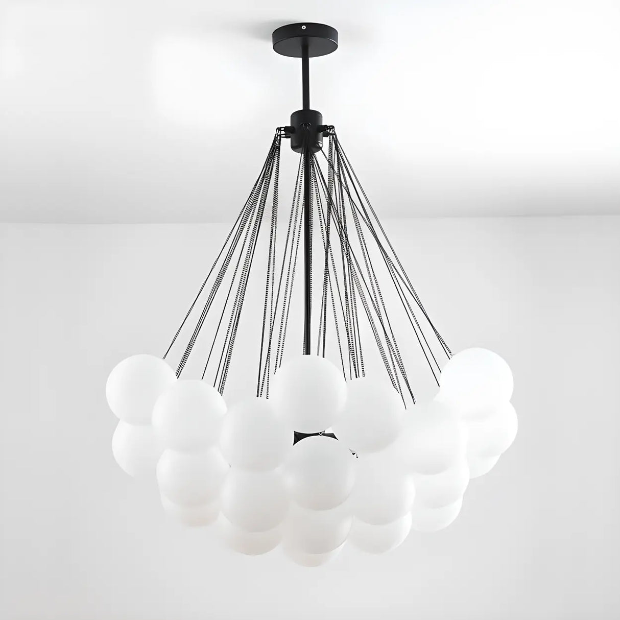 Modern White Glass Globe Cluster Chandelier Dining Room Image - 14