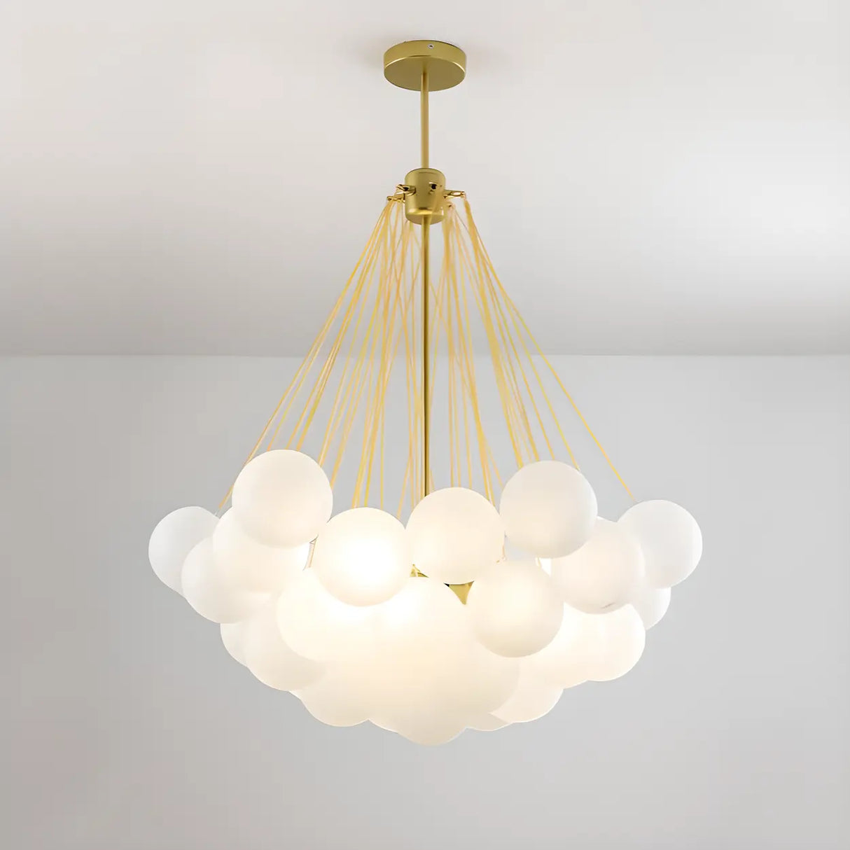 Modern White Glass Globe Cluster Chandelier Dining Room Image - 15