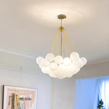 Modern White Glass Globe Cluster Chandelier Dining Room Image - 2