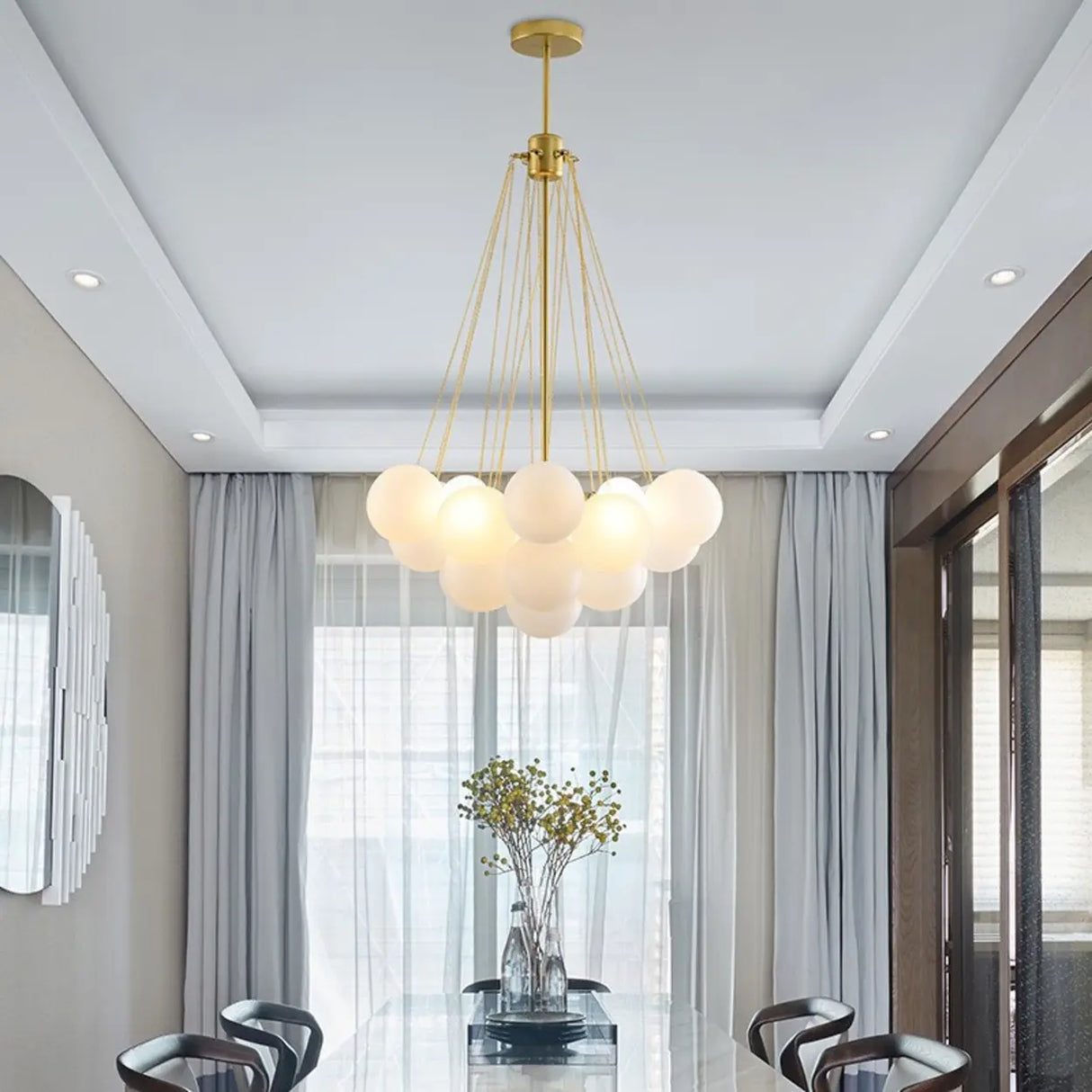 Modern White Glass Globe Cluster Chandelier Dining Room Image - 3