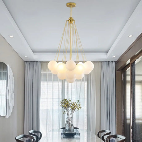 Modern White Glass Globe Cluster Chandelier Dining Room Image - 3