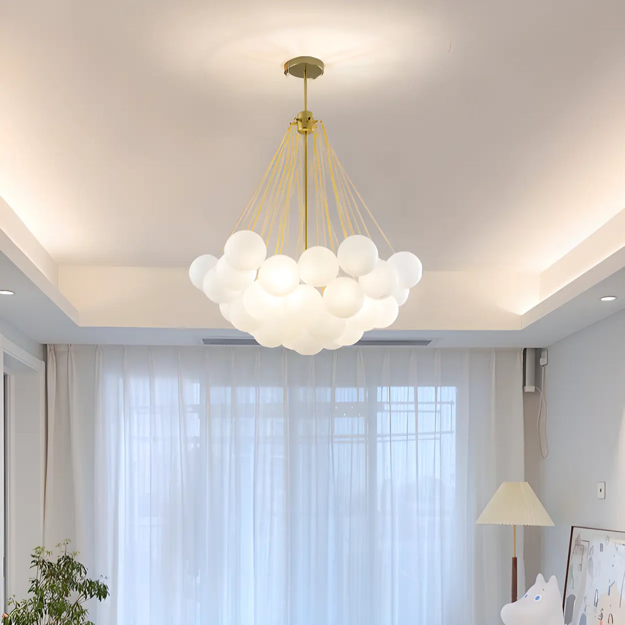 Modern White Glass Globe Cluster Chandelier Dining Room Image - 4