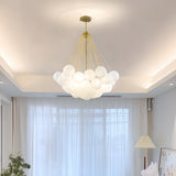 Modern White Glass Globe Cluster Chandelier Dining Room Image - 4