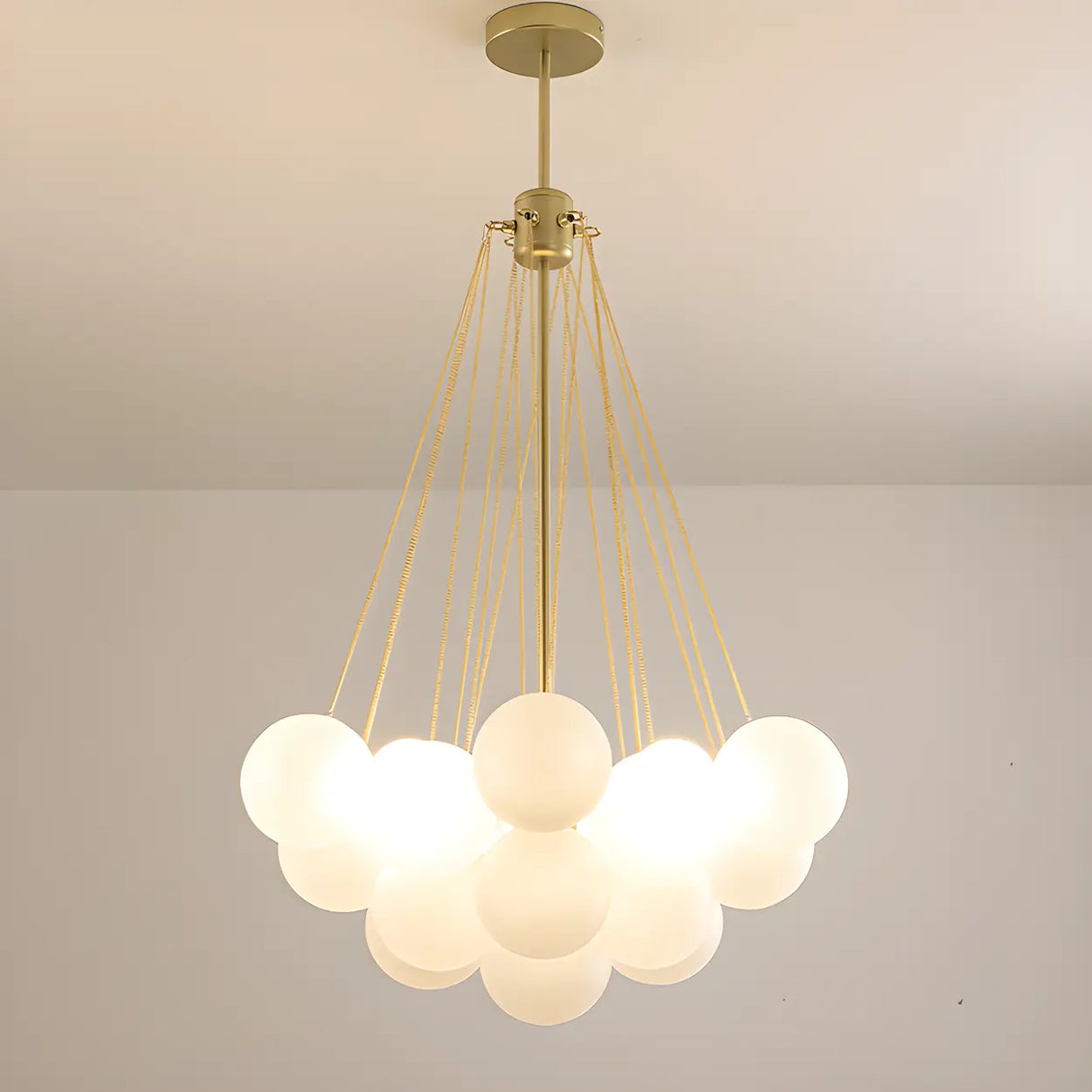 Modern White Glass Globe Cluster Chandelier Dining Room Image - 8