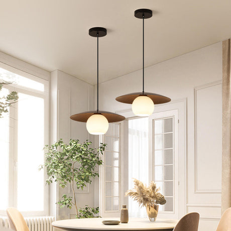 Modern White Glass Globe Cord Dining Room Pendant Light Image - 1