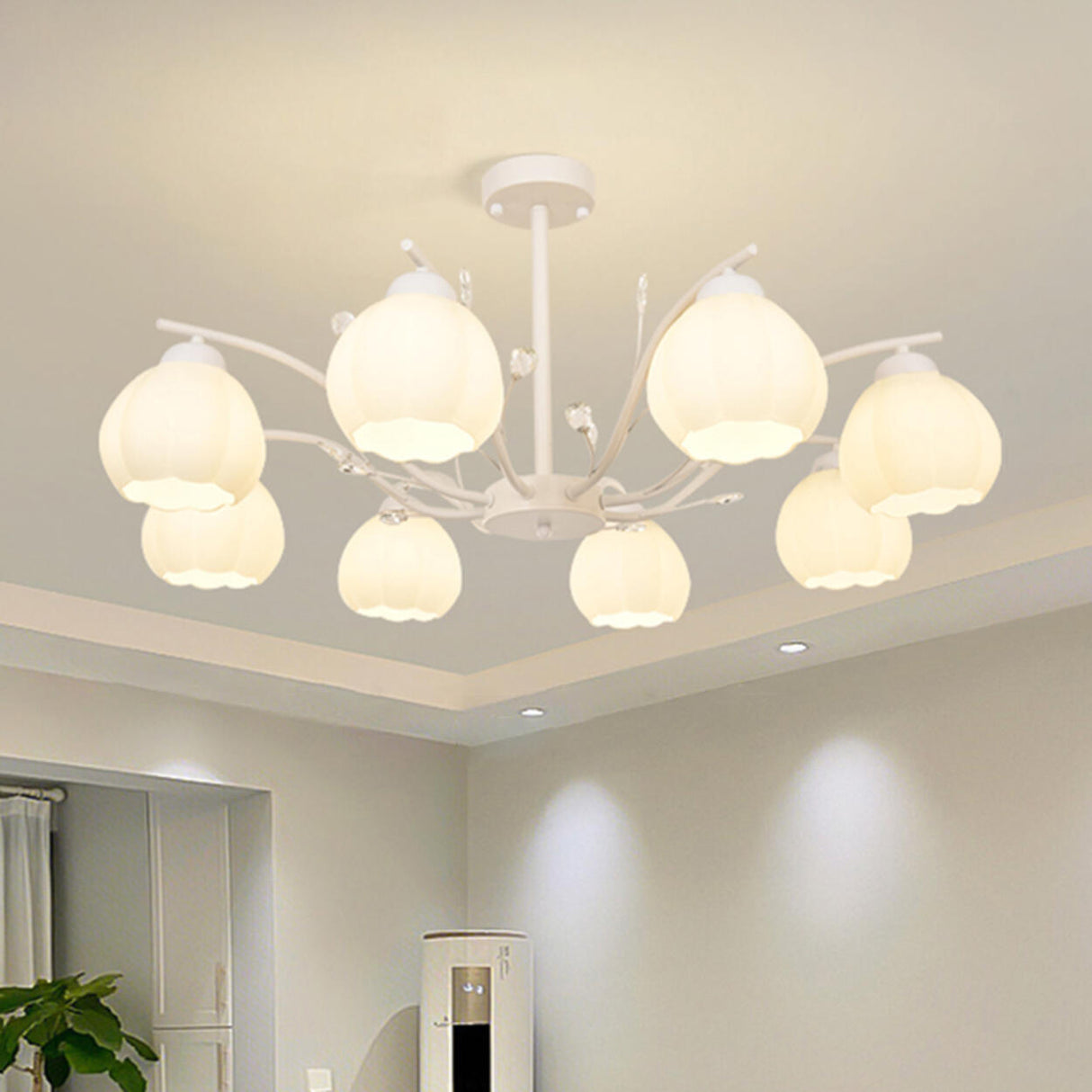 Modern White Glass Tulip Round Pendant Chandelier Image - 11