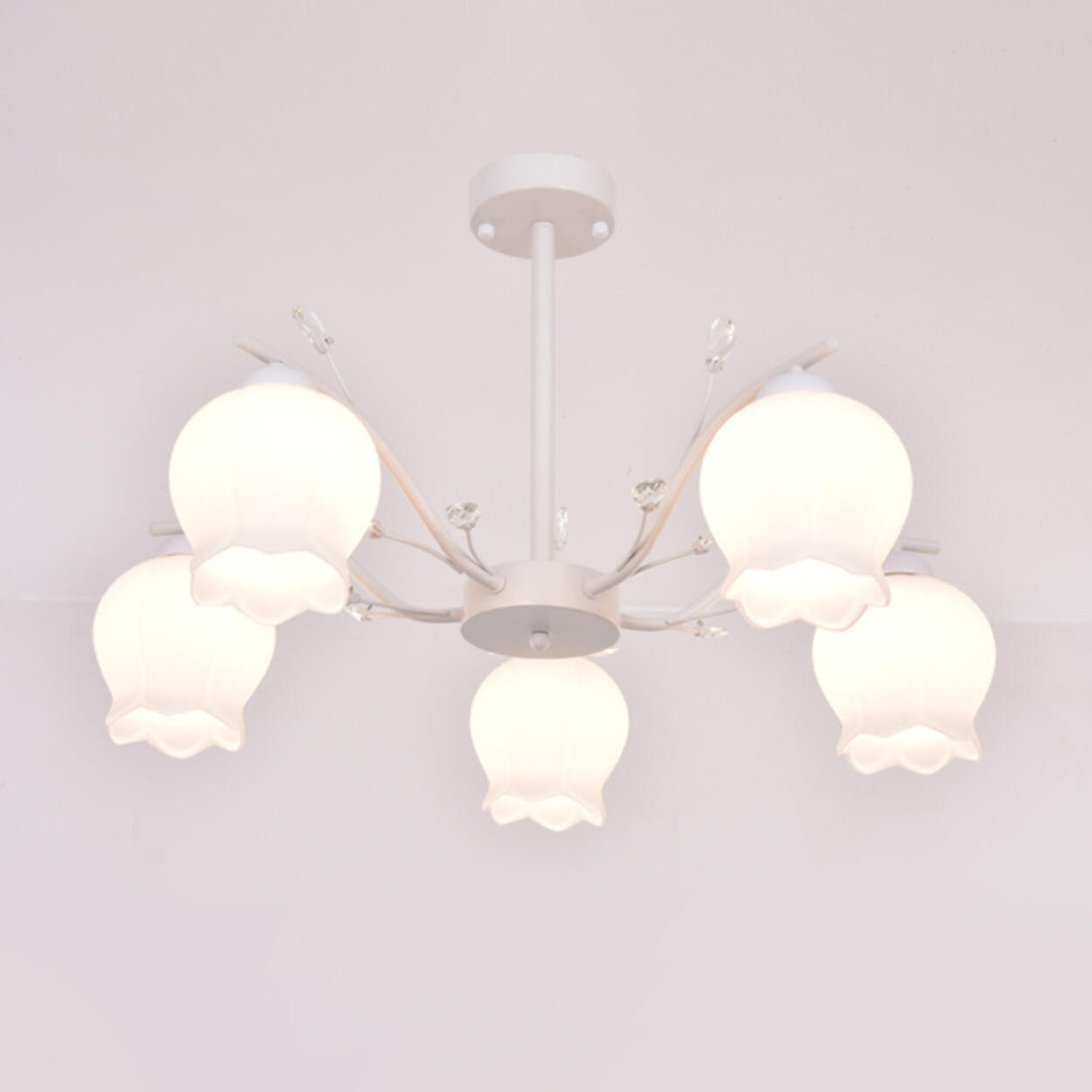 Modern White Glass Tulip Round Pendant Chandelier Image - 12