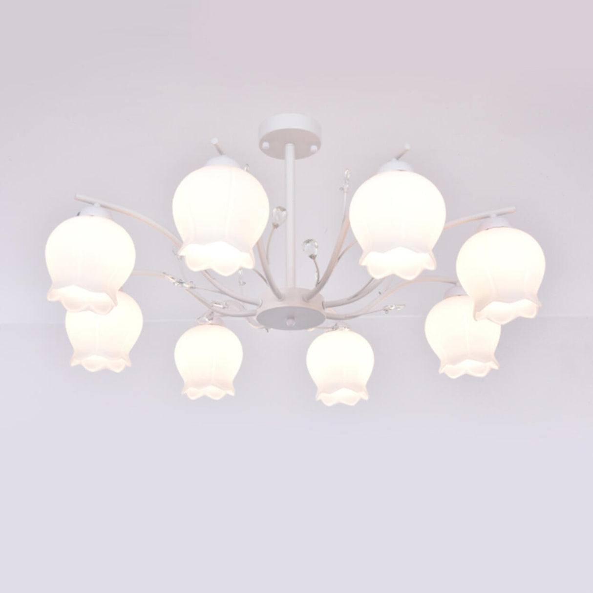 Modern White Glass Tulip Round Pendant Chandelier Image - 13