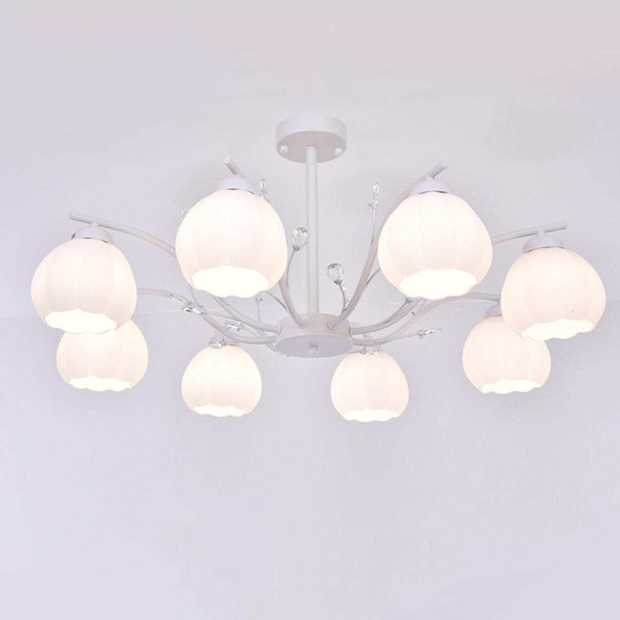 Modern White Glass Tulip Round Pendant Chandelier Image - 15