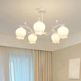 Modern White Glass Tulip Round Pendant Chandelier Image - 2