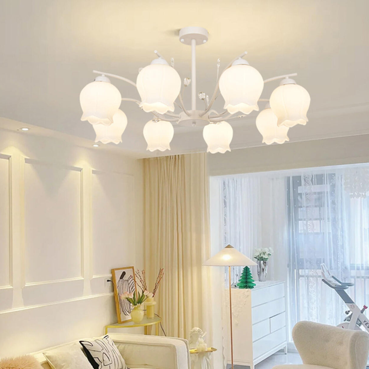 Modern White Glass Tulip Round Pendant Chandelier Image - 20