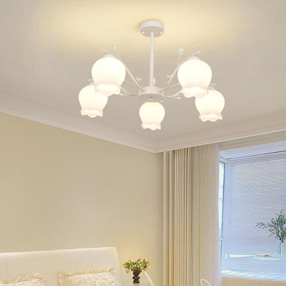 Modern White Glass Tulip Round Pendant Chandelier Image - 21