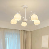 Modern White Glass Tulip Round Pendant Chandelier Image - 5