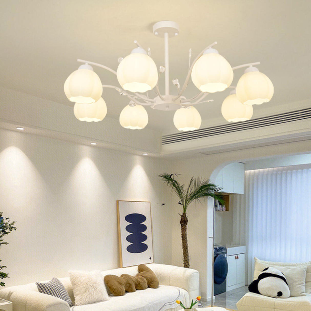 Modern White Glass Tulip Round Pendant Chandelier Image - 6