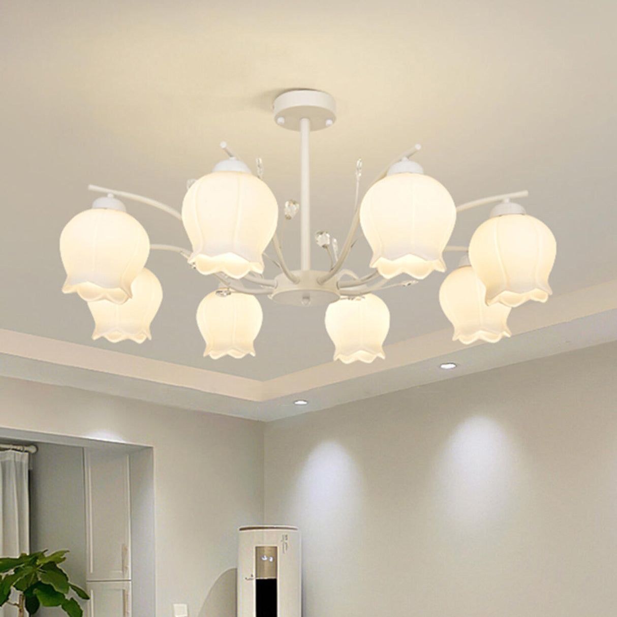 Modern White Glass Tulip Round Pendant Chandelier Image - 8