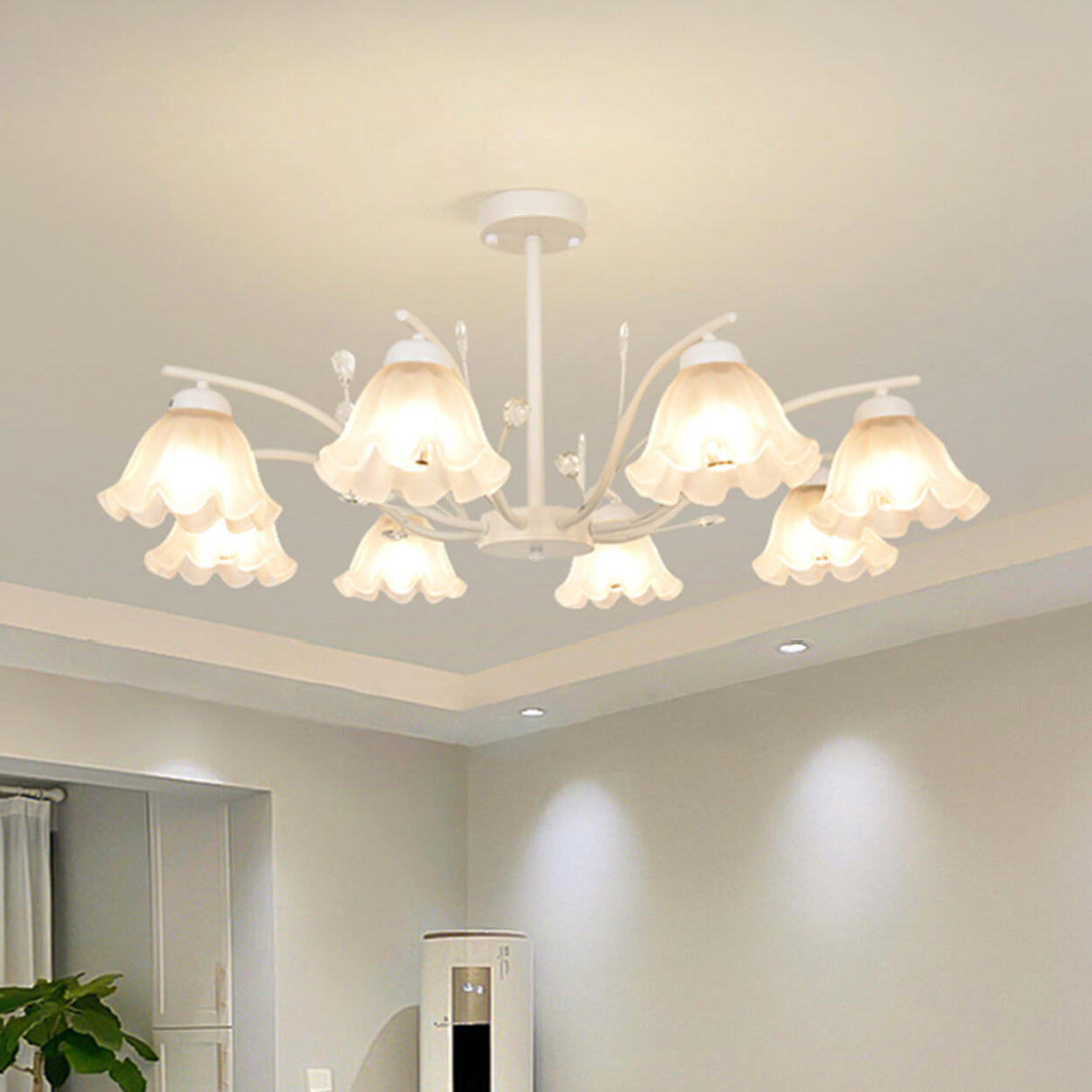 Modern White Glass Tulip Round Pendant Chandelier Image - 9