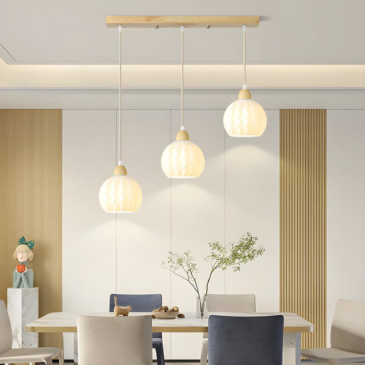 Modern White Glass Wavy Dome Dining Room Pendant Light Image - 4