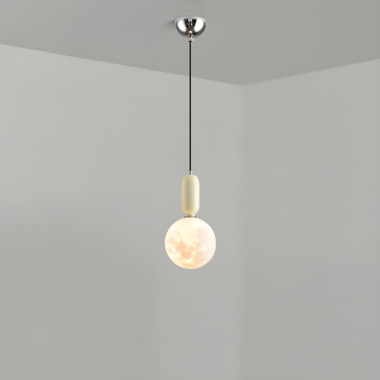 Modern White Globe Bedroom Adjustable Height Pendant Light Image - 9