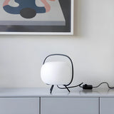 Modern White Globe Glass Shape Black Frame Table Lamp Image - 3