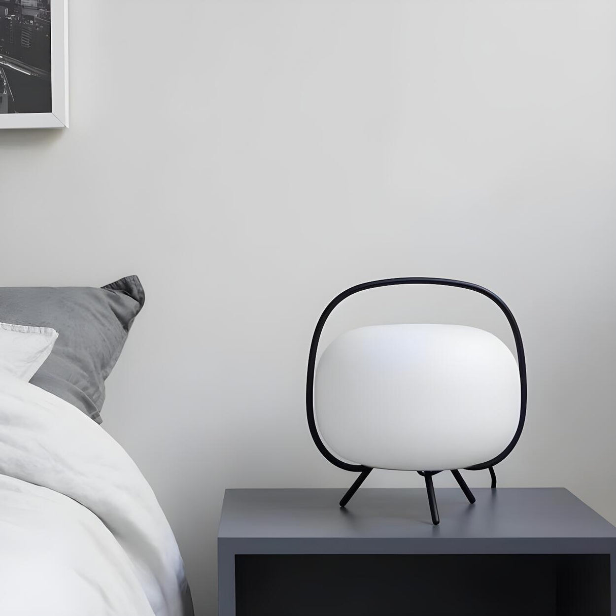 Modern White Globe Glass Shape Black Frame Table Lamp Image - 4