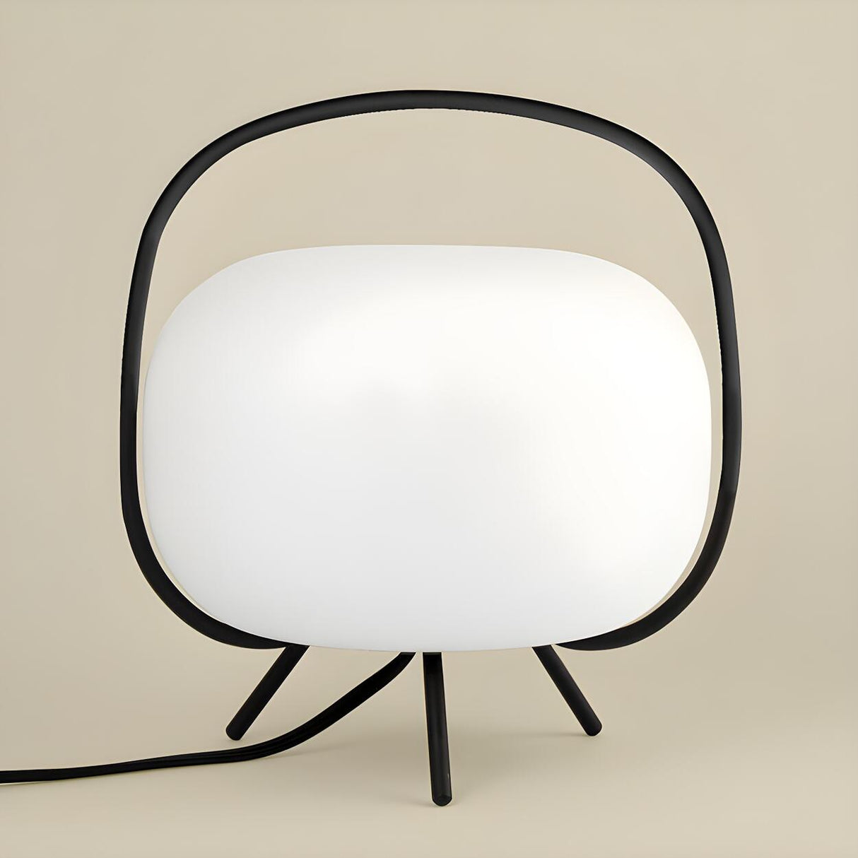 Modern White Globe Glass Shape Black Frame Table Lamp Image - 7