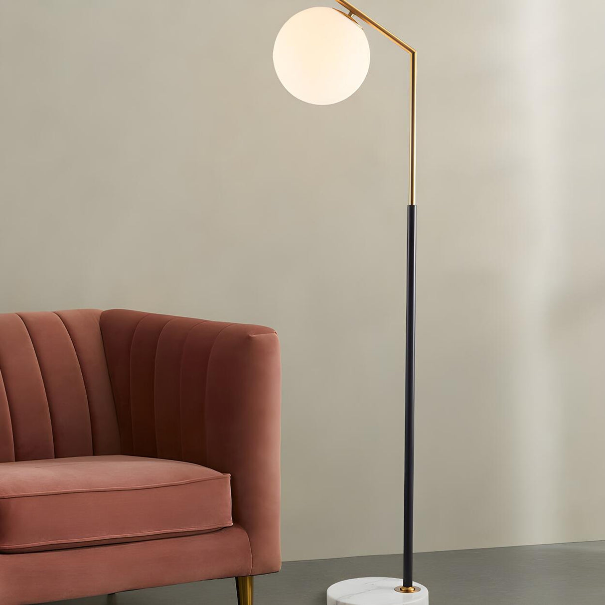 Modern White Globe Shade and Marble Base Floor Lamp Image - 5