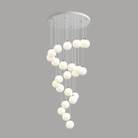 Modern White Globe Spiral Cluster Stairwell Pendant Light Image - 1