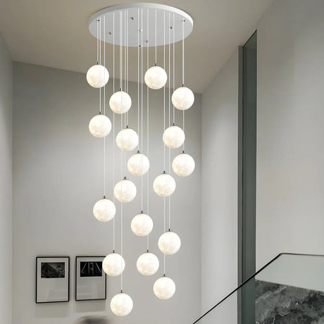 Modern White Globe Spiral Cluster Stairwell Pendant Light Image - 2