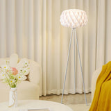 Modern White Honeycomb Shade Tripod Floor Lamp Image - 1