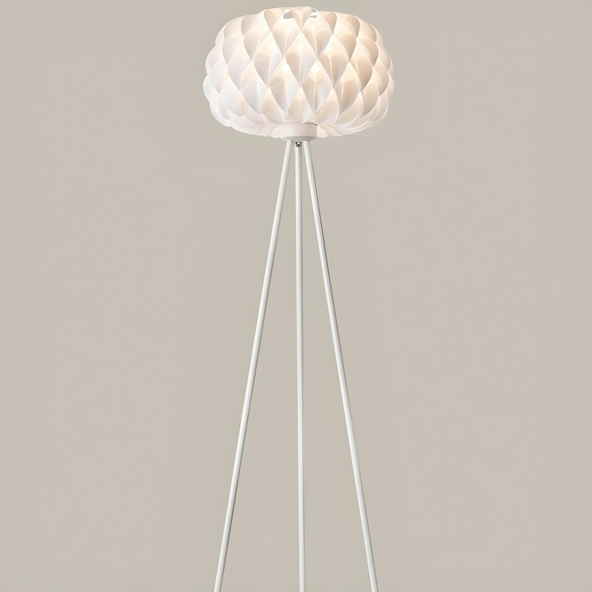 Modern White Honeycomb Shade Tripod Floor Lamp Image - 9